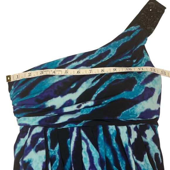 City Triangles Beaded One Shoulder Ruched Cocktail Dress Blue Animal Print S - Picture 5 of 12